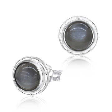 Roundy Grey Moonstone Silver Stud Earring STS-3782
